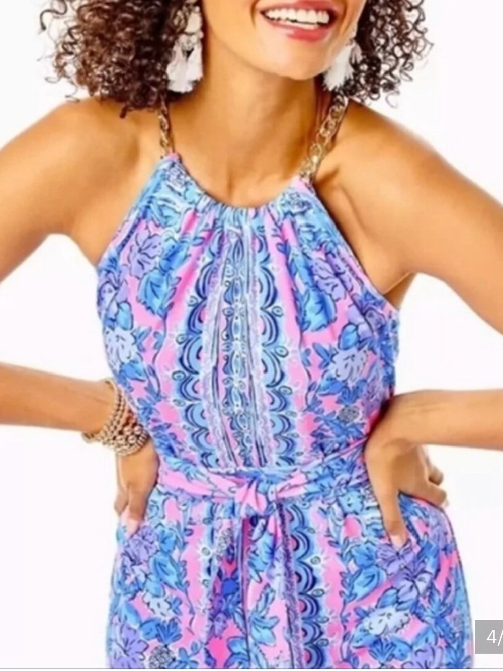 Lilly Pulitzer Bingham Halter Midi Dress Soleil Pink Palm Paradise - Picture 3 of 7